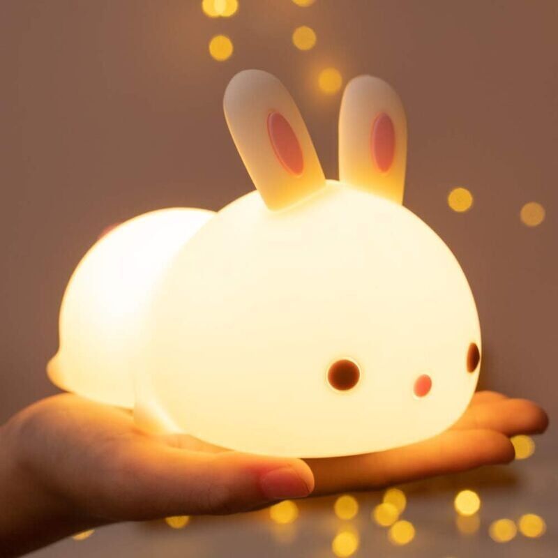 foto del prodotto snq luce notturna a led ricaricabile per bambini, luce notturna a forma di coniglio con 7 colori, luce notturna portatile in silicone, regalo per