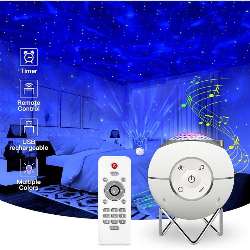 foto del prodotto snq luce notturna per bambini, lampada proiettore musicale a led ricaricabile tramite usb con 14 modalit , telecomando, timer e supporto in metallo