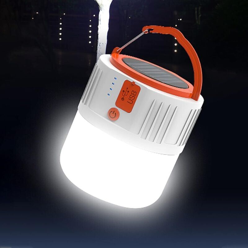 foto del prodotto snq luce solare ricaricabile, torcia da campeggio portatile per esterni, luce portatile per tenda, luce di emergenza di sicurezza, power bank, 5