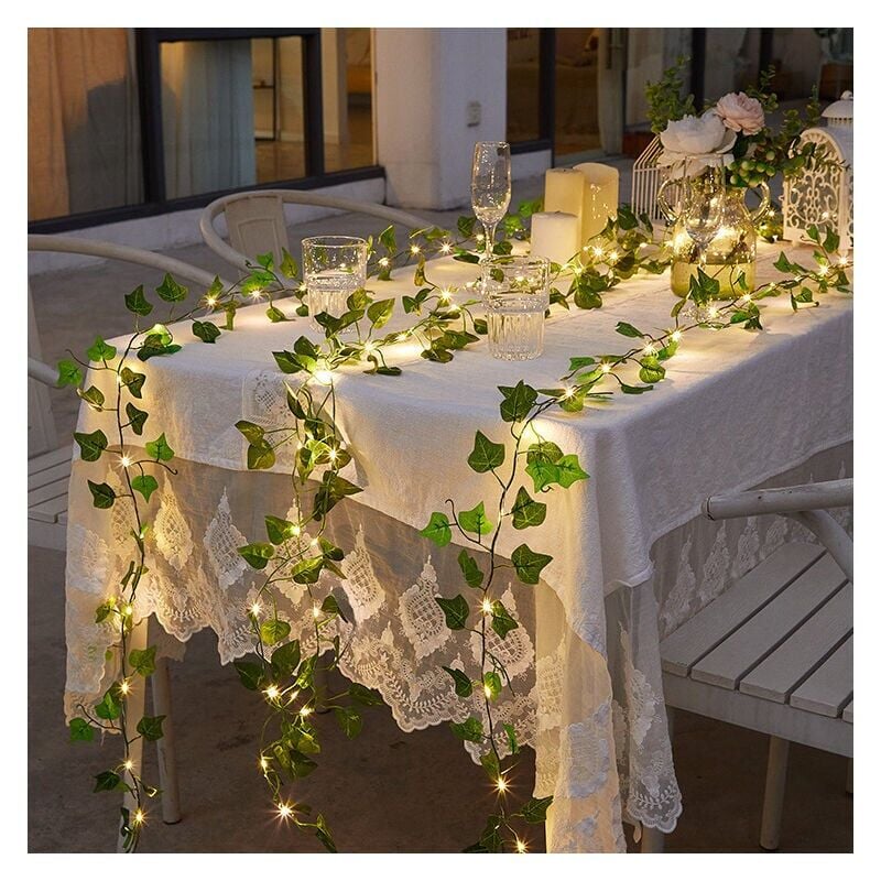 foto del prodotto snq luci a corda con foglie di edera artificiale, 2 m, 20 led, decorazione estetica per stanze con foglie verdi, luci a corda per feste, matrimoni,