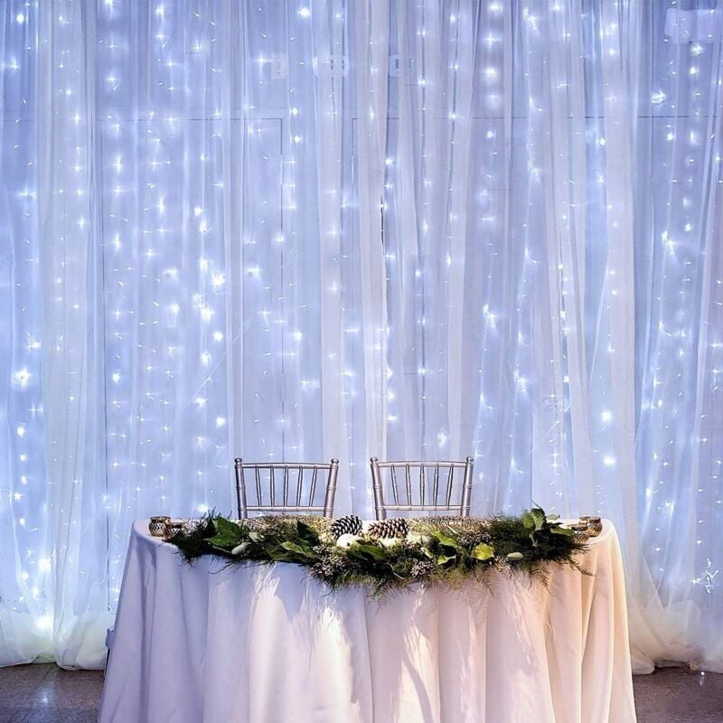 immagine 0 del prodotto snq luci a tenda bianche, 8 modalit di illuminazione, 300 luci a tenda a led, stringa impermeabile ip44, decorazione per la casa, decorazione per