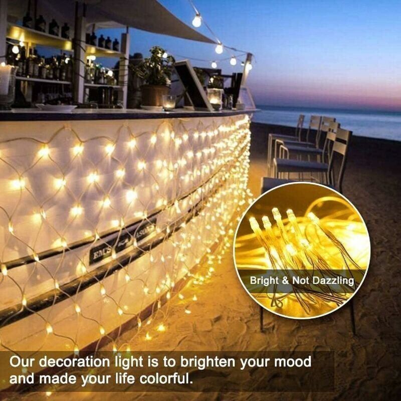 foto del prodotto snq luci di rete, 3 x 2 m, 192 led, luci a catena per esterni impermeabili ip65 per camera da letto, natale, matrimonio, festa, casa, giardino