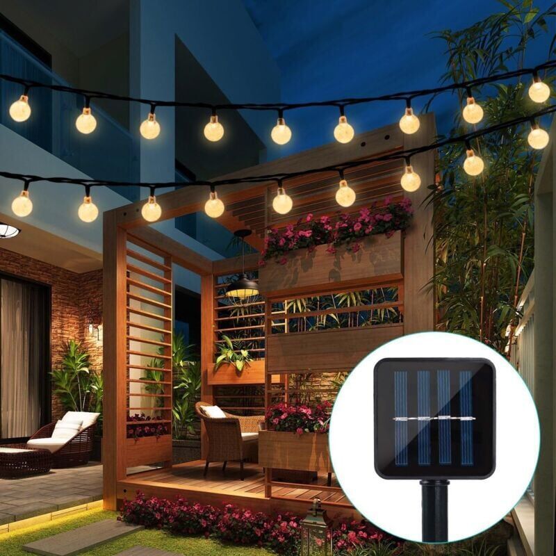 foto del prodotto snq luci solari da giardino, 6,5 m, 30 sfere di cristallo, luci a led impermeabili, 8 modalit , luci stellate da esterno, luci solari da giardino,