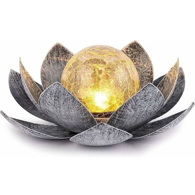 foto del prodotto snq luci solari da giardino per esterni, decorazione a forma di loto in vetro sferico ambrato, luci a led in metallo impermeabili per fiori, per