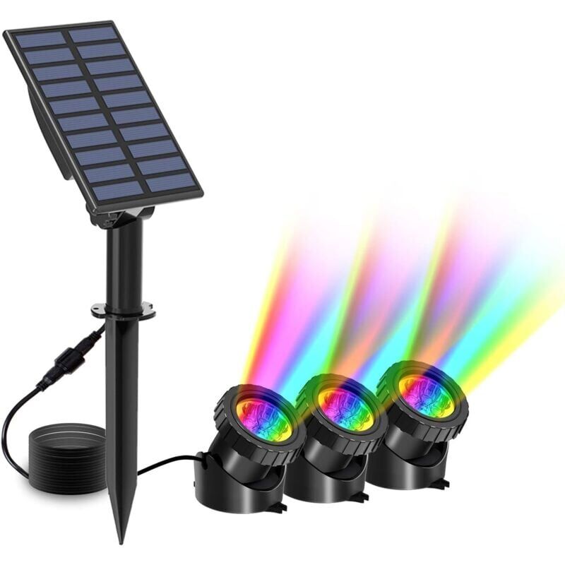 foto del prodotto snq luci subacquee solari, faretti solari da 3 pezzi, illuminazione sommergibile con 2 modalit , cambio colore rgb, ip68 impermeabile, luce