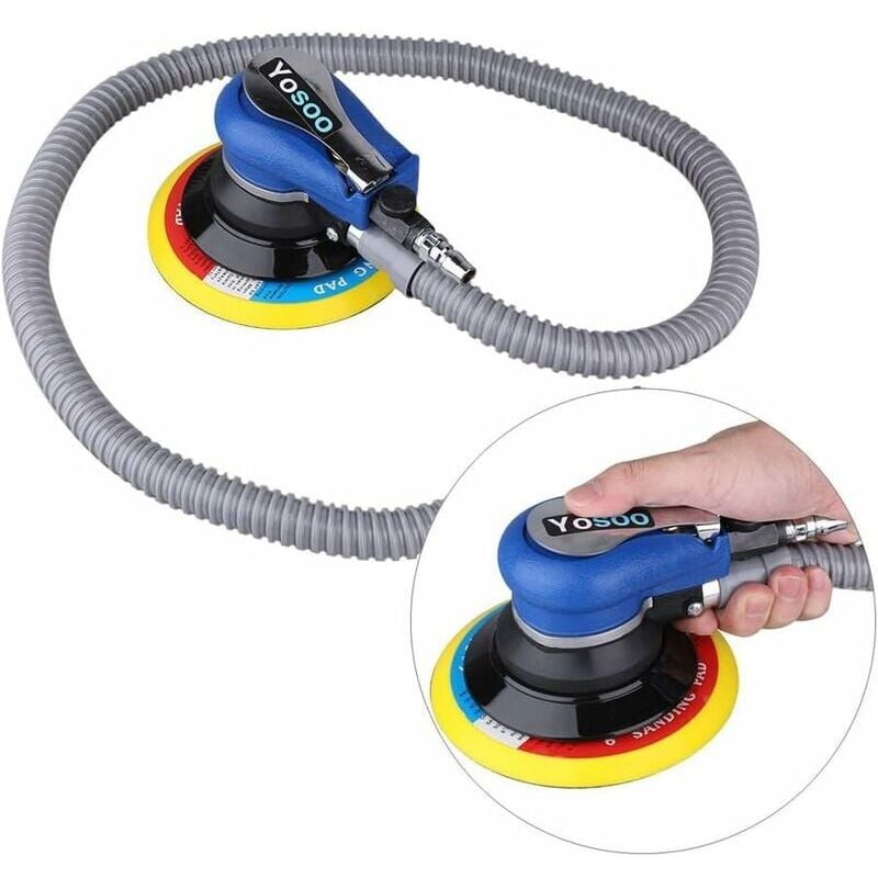 foto del prodotto snq lucidatrice pneumatica, levigatrice orbitale pneumatica da 10.000 giri min con tampone abrasivo da 150 mm di diametro per lucidatura,