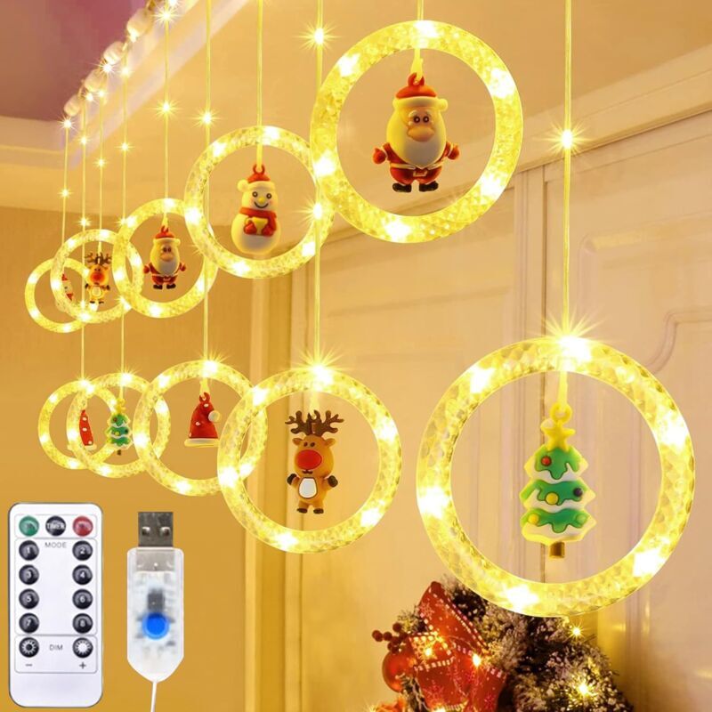 foto del prodotto snq lumi res de fen tre de no l,anneau lumineux diam tre 10cm ,guirlande led d coration de no l,rideau lumineux noel int rieur,120led 8 modes