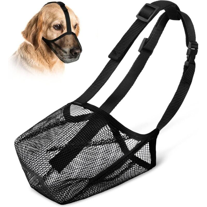foto del prodotto snq m museruola per cani, museruola con cinghie regolabili, rivestita in morbida rete in pvc, sicura e traspirante, impedisce di abbaiare, ingerire