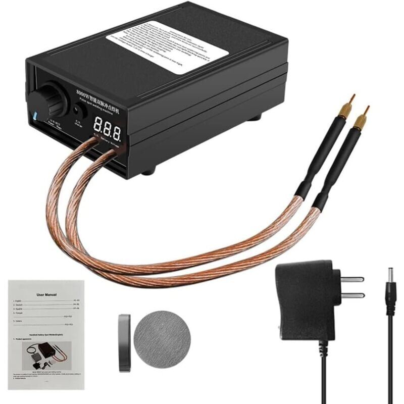 foto del prodotto snq macchina per saldatura a punti portatile da 8000 w, regolabile da 0 a 1200 a, batteria al litio da 9600 mah, penna per saldatura doppia per