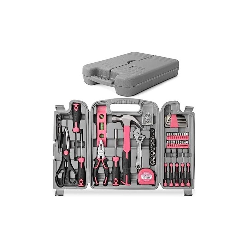 foto del prodotto snq mallette outils complete rose 56 pi ces ensemble d outils avec boite de rangement marteau,ciseaux,tournevis,cl s allen et kit d outils