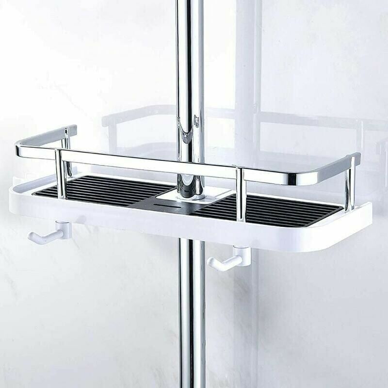 foto del prodotto snq mensola doccia regolabile a parete, cestino portaoggetti per bagno e cucina da fissare al tubo, portaoggetti doccia in metallo antiruggine,