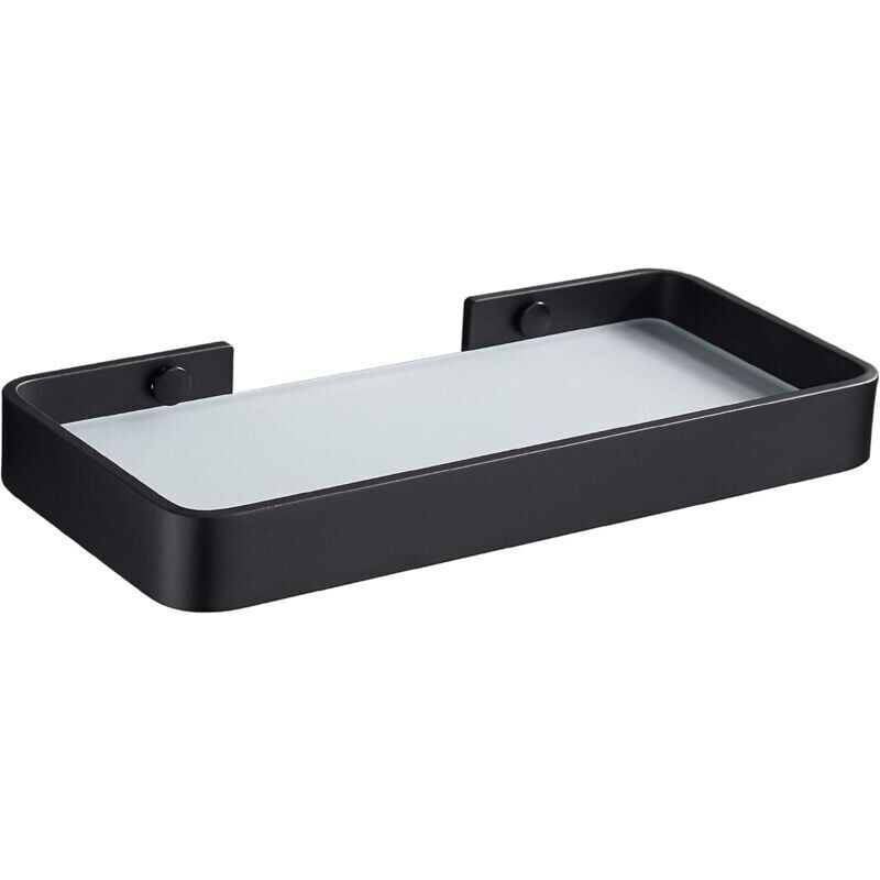 foto del prodotto snq mensola rettangolare in vetro temperato per il bagno, organizer per doccia senza chiodi, trasparente, nero
