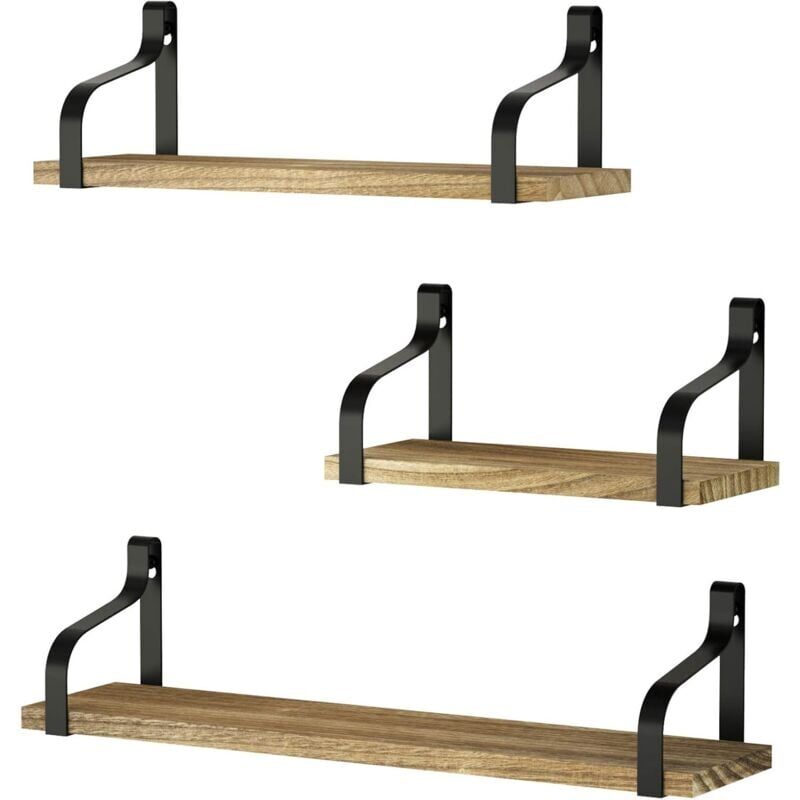 foto del prodotto snq mensole da parete set di 3 mensole galleggianti in legno e ferro carico massimo 20 kg per soggiorno camera da letto ufficio bagno o cucina,