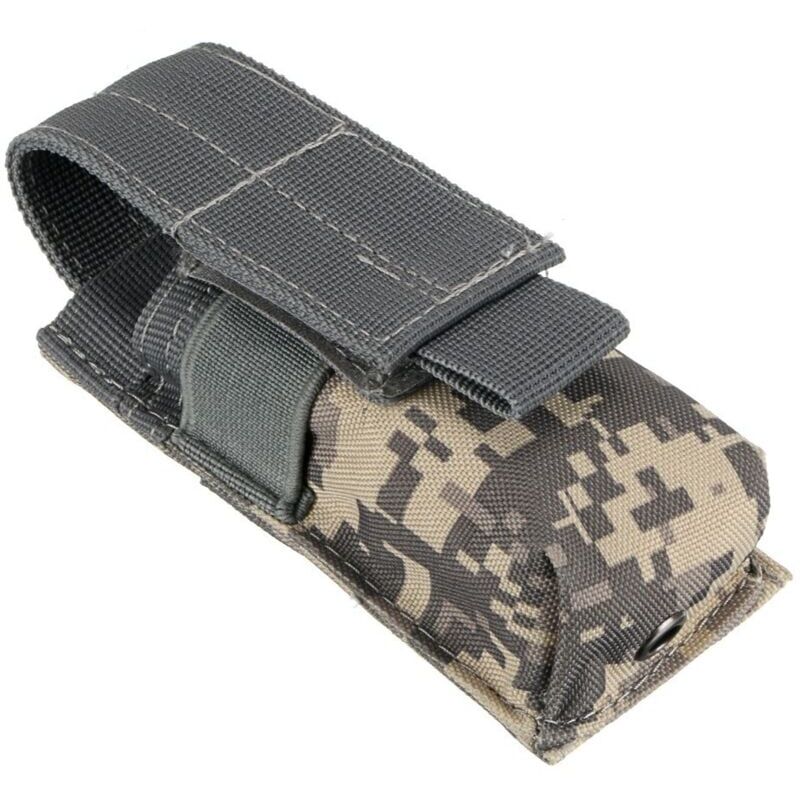 foto del prodotto snq mimetico grigio, 14x5.5x4cm custodia per batteria generica per torcia elettrica in nylon impermeabile per campeggio ed escursionismo