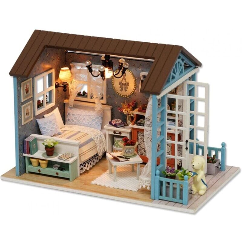 foto del prodotto snq mini maison de poup e monter soi m me, cabine en bois, kit de meubles miniatures, mod le de maison fait la main, jouets avec lumi res led,
