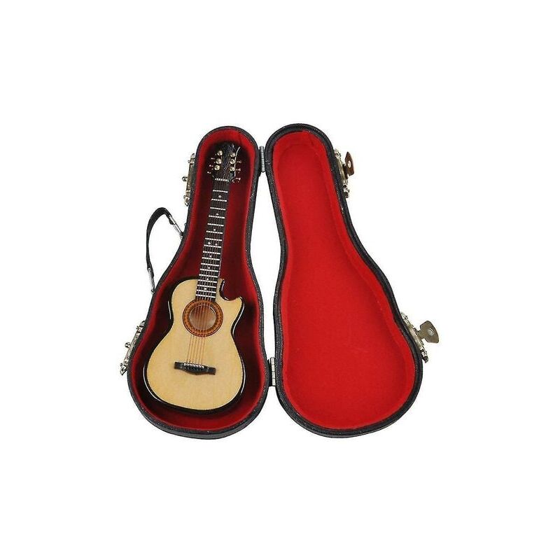 foto del prodotto snq mini miniatura chitarra acustica in legno strumento musicale collezione casa con custodia per casa 1 pz, giallo 