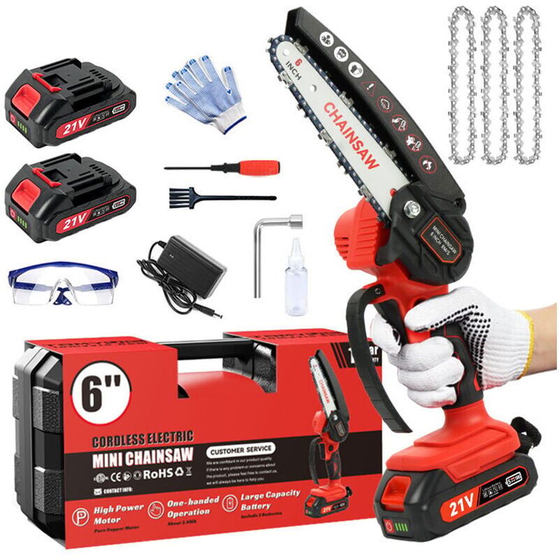 foto del prodotto snq mini motosega elettrica, motosega elettrica da 6 pollici con 2 batterie, 1 motosega 1 guida, mini motosega elettrica senza fili da 800 w