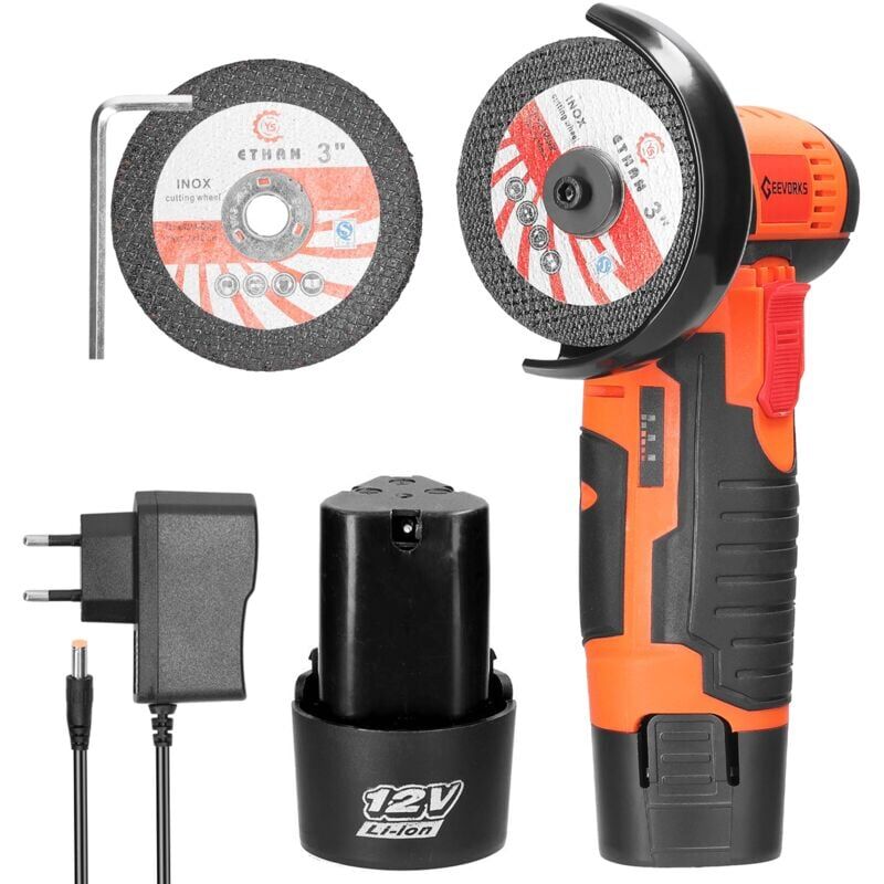 foto del prodotto snq mini smerigliatrice a batteria, mini smerigliatrice angolare a batteria da 76 mm, smerigliatrice angolare a batteria con caricabatterie e 2
