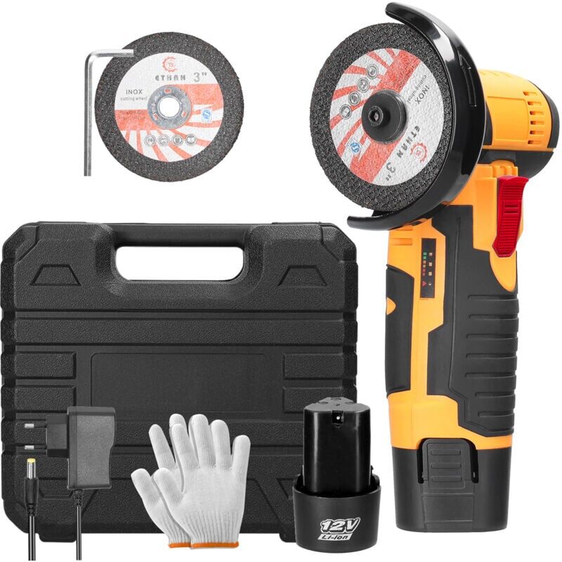 foto del prodotto snq mini smerigliatrice angolare a batteria, 76 mm, 19500 giri min, smerigliatrice elettrica portatile per tagliare legno, pietra, acciaio,