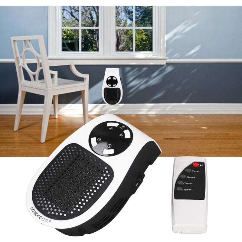 foto del prodotto snq mini termoventilatore da 500 w, termoventilatore portatile multifunzionale per casa e ufficio con telecomando, bianco, spina ue 220 v.