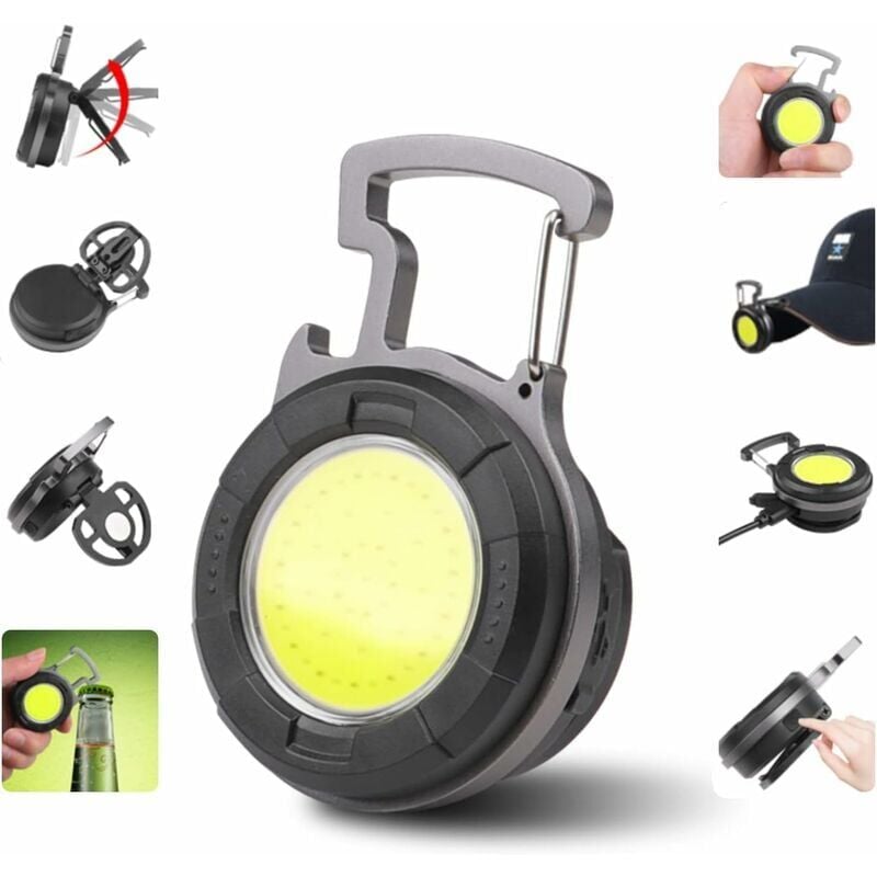foto del prodotto snq mini torcia led cob portatile luce da lavoro piccola portachiavi torcia impermeabile luce da lavoro a led ricaricabile apribottiglie per