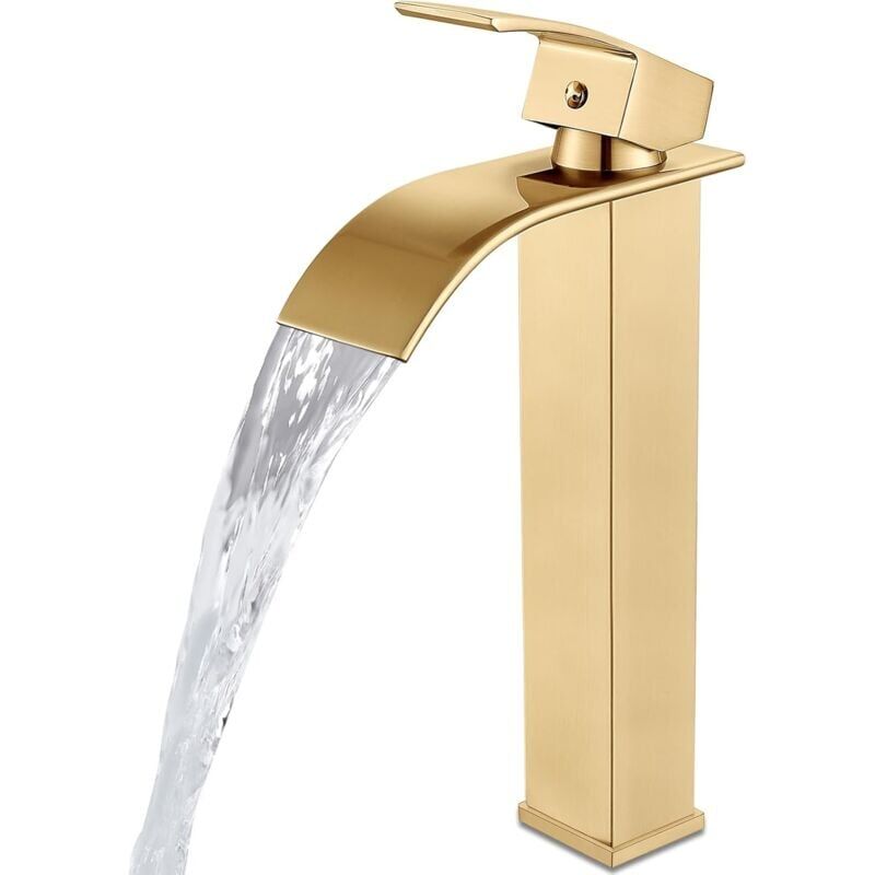 foto del prodotto snq miscelatore per lavello a cascata regolabile con acqua calda e fredda, rubinetto per bagno a cascata, altezza 30 cm oro 