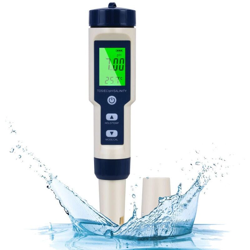 foto del prodotto snq misuratore di ph elettronico 5 in 1, misuratore di ph con display lcd retroilluminato, tester della qualit dell acqua per testare