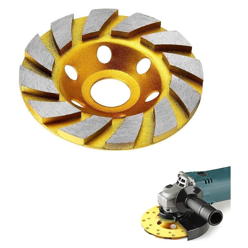 foto del prodotto snq mola abrasiva diamantata turbo in ceramica da 4 , 12 segmenti per impieghi gravosi, per smerigliatrice angolare gialla 