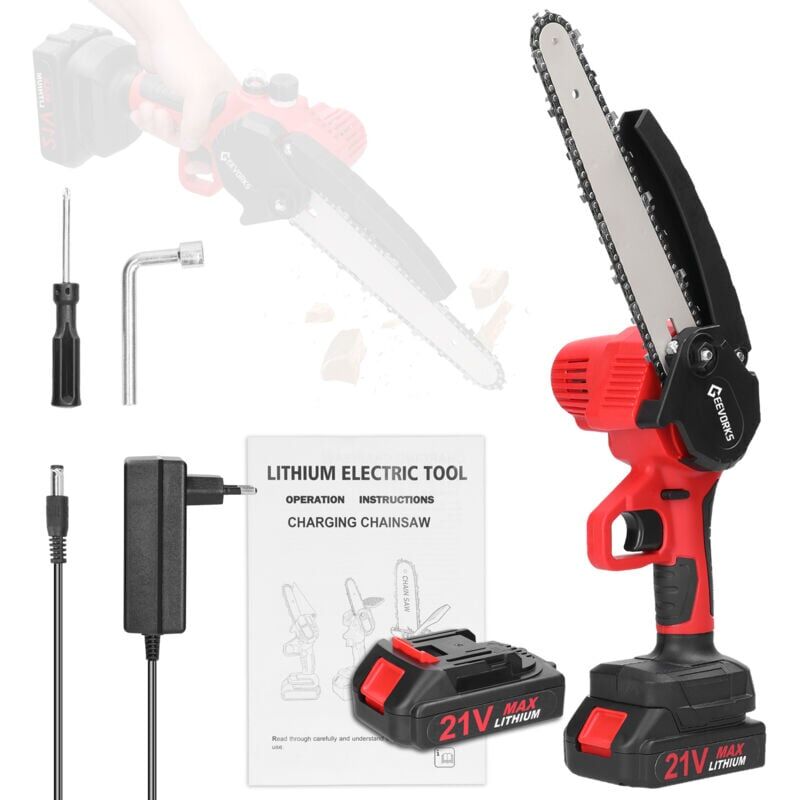 foto del prodotto snq motosega elettrica da 21 v, 8 e 1300 mah con lubrificatore automatico.