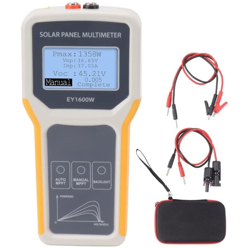 foto del prodotto snq multimetro da 1600 w, tester di isolamento portatile con pannello solare, retroilluminazione trasparente, pannello fotovoltaico, multimetro per