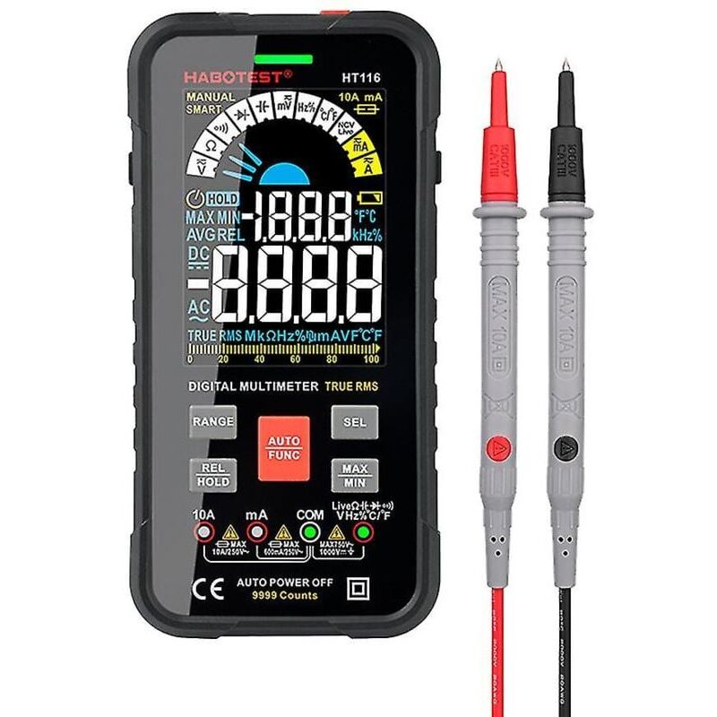 foto del prodotto snq multimetro digitale con 10.000 valori, misuratore di potenza intelligente kaiweets km601 cat iii 1000 v, cat iv 600 v, true rms auto ranging,