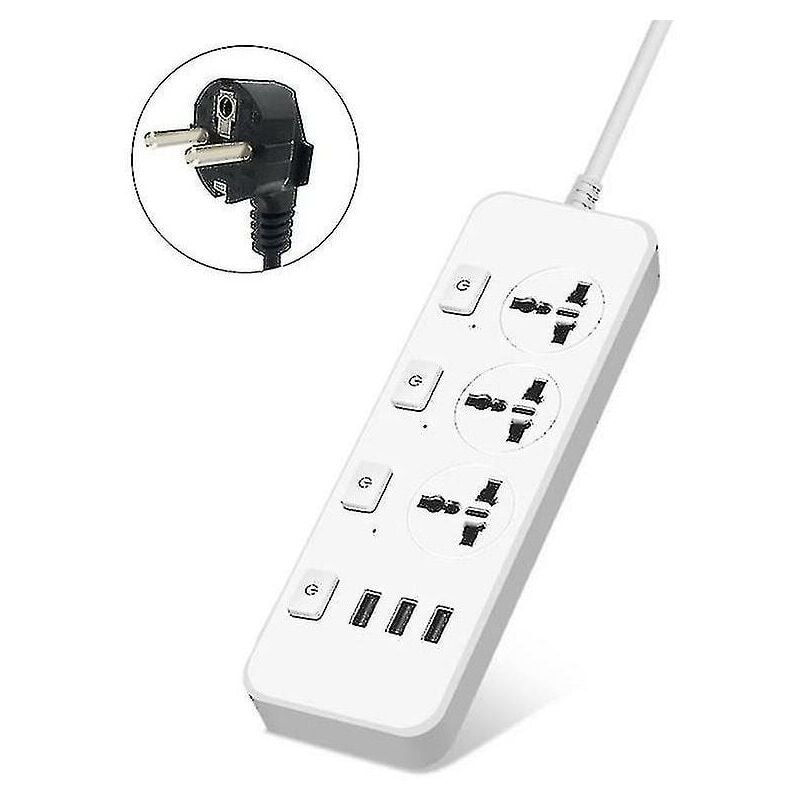 foto del prodotto snq multipresa 5v2.1a con protezione da sovratensione con 3 prese e 3 porte usb per usa uk eu