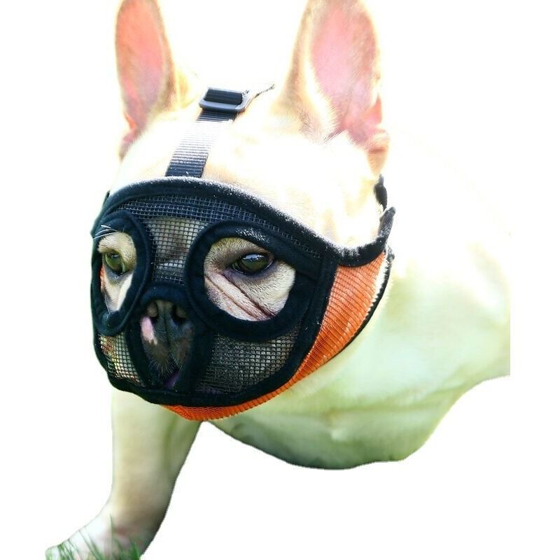 foto del prodotto snq museruola in rete per cani, museruola corta per cani, museruola regolabile in rete traspirante, museruola per bulldog, per mordere, masticare,