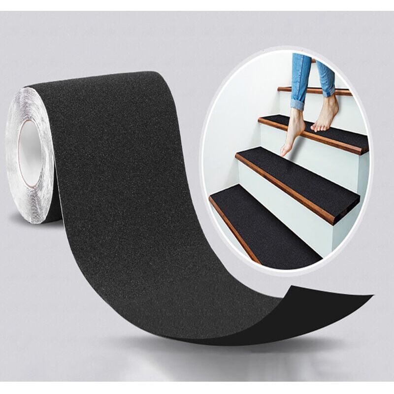 foto del prodotto snq nastro adesivo antiscivolo per scale, attrito, abrasivo per sicurezza, scala a pioli, interno, esterno, alta trazione, 15 cm x 5 m, nero,