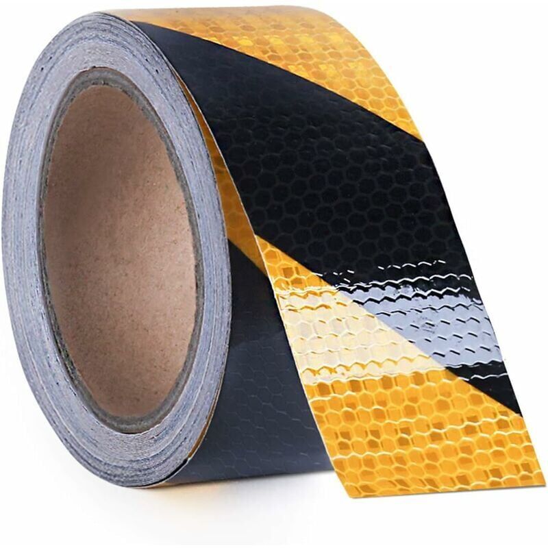 foto del prodotto snq nastro di avvertimento, nastro riflettente, nero e giallo, 5 cm x 25 m, nastro di avvertimento di sicurezza, nastro di marcatura, strumento di