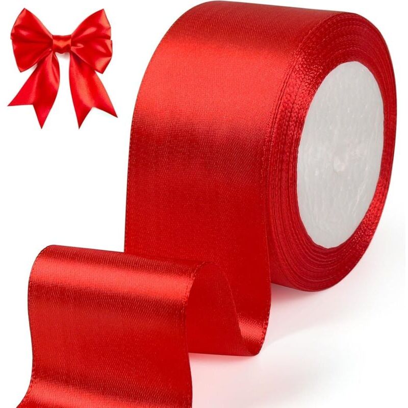 foto del prodotto snq nastro di raso rosso, 5 cm x 22 m di larghezza, nastro rosso per confezioni regalo, cerimonia, matrimonio, decorazione artigianale natalizia