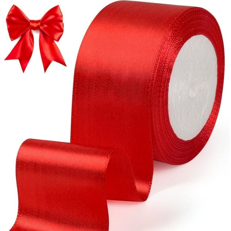 foto del prodotto snq nastro di raso rosso, 5 cm x 22 m di larghezza, nastro rosso per confezioni regalo, cerimonie, matrimoni, natale, artigianato, decorazione