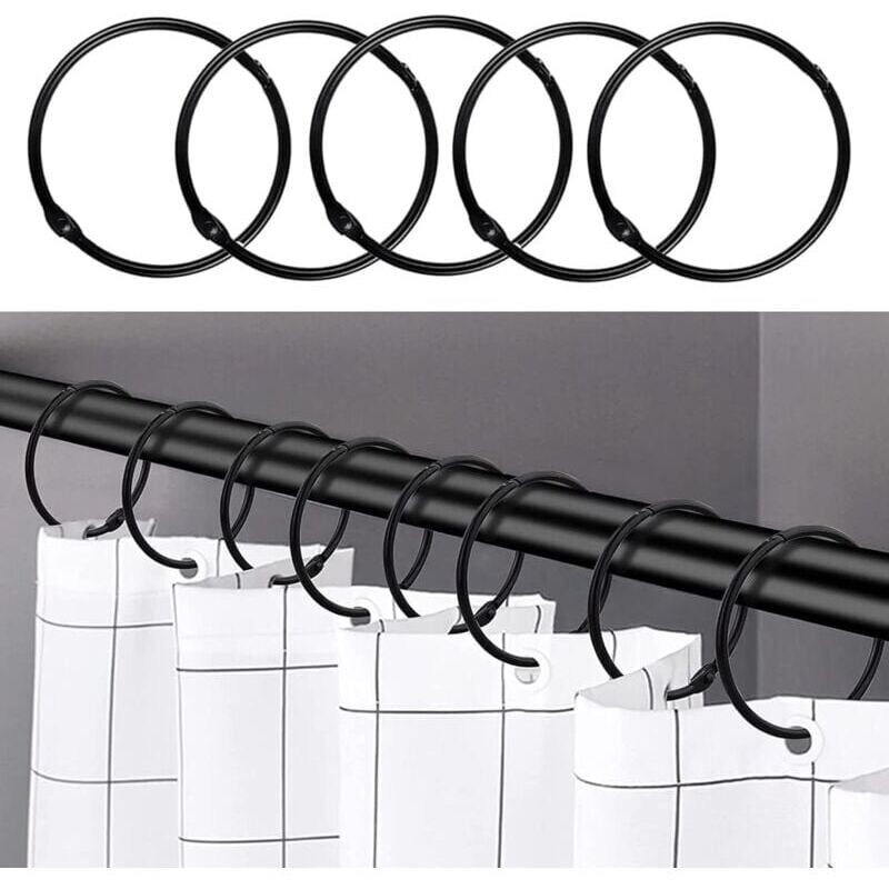 foto del prodotto snq nero 24 anelli per tenda da doccia, ganci antiruggine per tenda da doccia per bagno, anelli decorativi rotondi per tenda da doccia e ganci