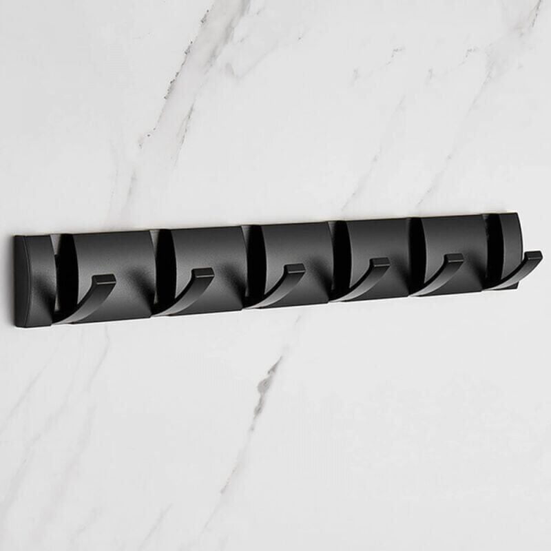 foto del prodotto snq nero, 6 ganci appendiabiti da parete con 6 ganci, moderno appendiabiti pieghevole nero per il bagno, portasciugamani salvaspazio per appendere