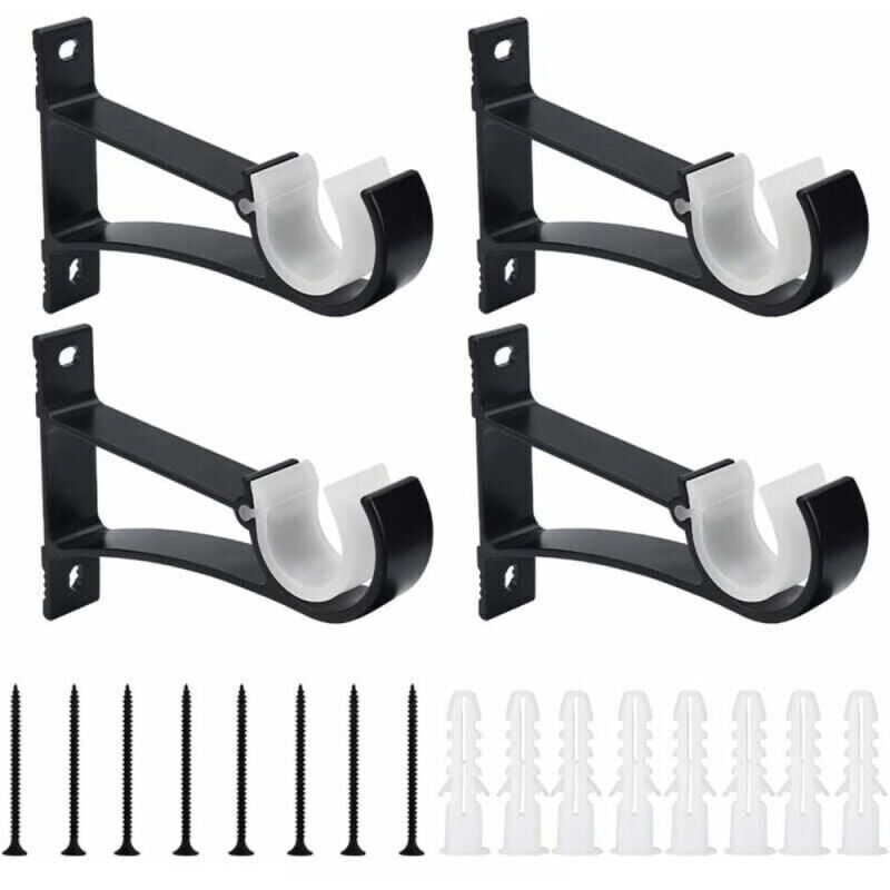 foto del prodotto snq nero confezione da 4 supporti per asta per tende in lega di alluminio, 118 cm, supporto per asta per tende antiruggine con viti e tubo di
