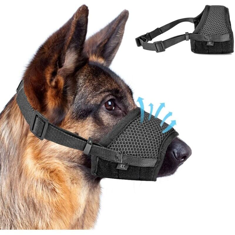 foto del prodotto snq nero museruola antiabbaio regolabile da 1 pezzo con anello in rete autoadesivo museruola antiabbaio regolabile per cani di taglia grande,