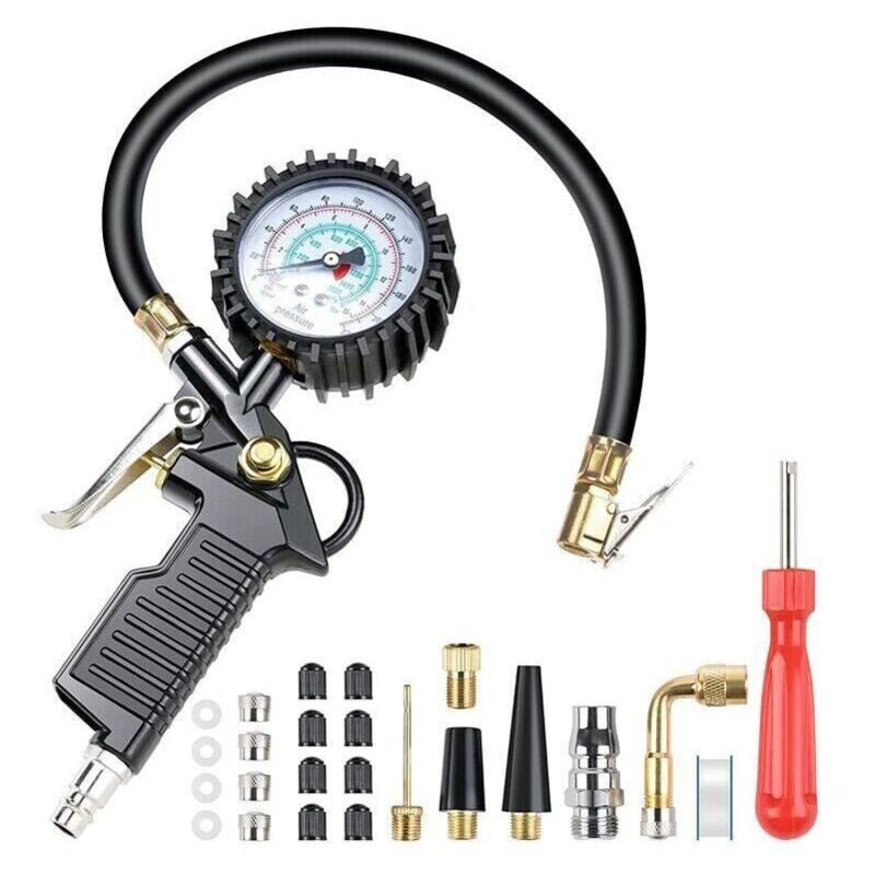 foto del prodotto snq num rique manom tre pression pneu jauges de pression des pneus 220psi multifonctionnelle pistolet de gonflage manometre avec 24 accessoires