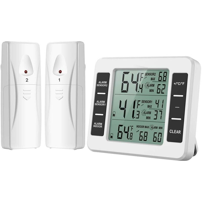 foto del prodotto snq nuova versione termometro per frigorifero amir, termometro interno ed esterno wireless, sensore di temperatura con allarme acustico,