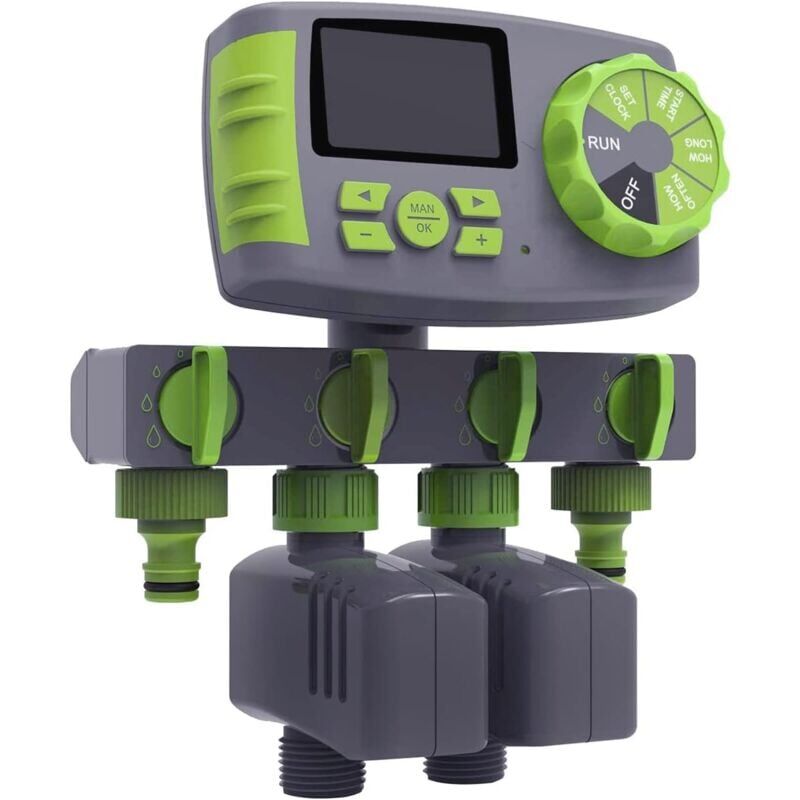 foto del prodotto snq ordinateur d arrosage de jardin, minuterie automatique de tuyau d arrosage 4 zones avec contr leur de syst me d irrigation 2 lectrovannes,