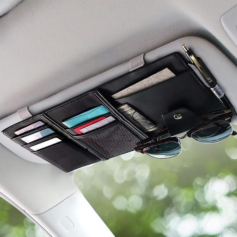 foto del prodotto snq organizer per aletta parasole per auto similpelle accessori per interni auto tasca portaoggetti per carte di credito, penne, occhiali da