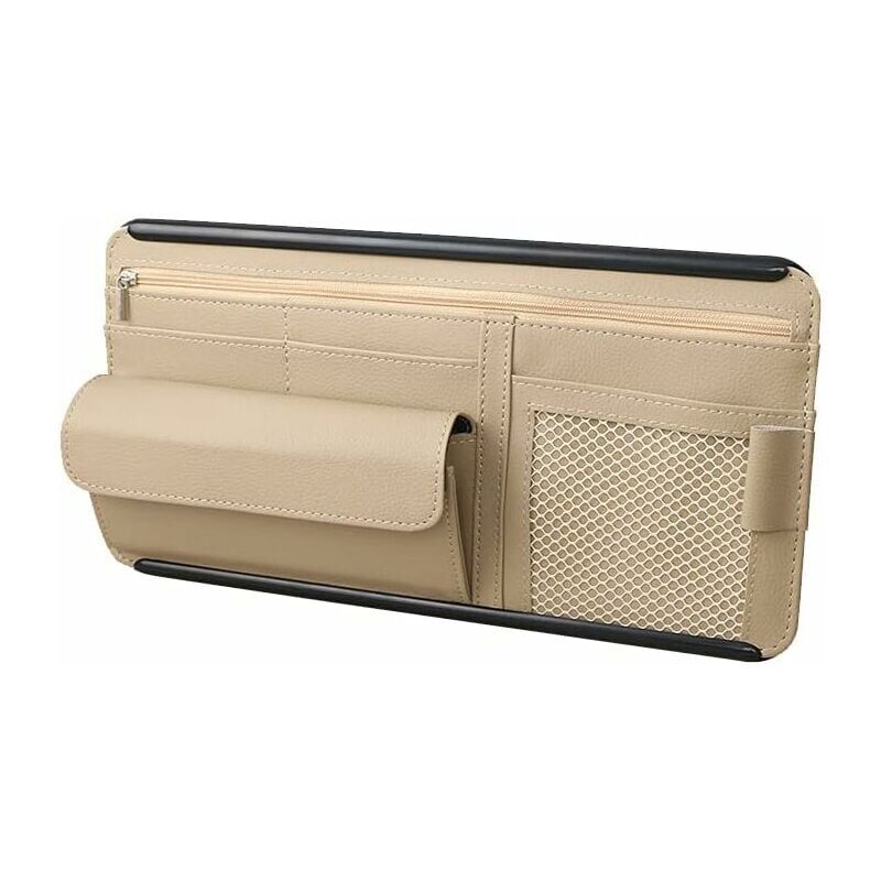 foto del prodotto snq organizzatore parasole per auto in pelle pu per carte, occhiali, tasche multiple beige 