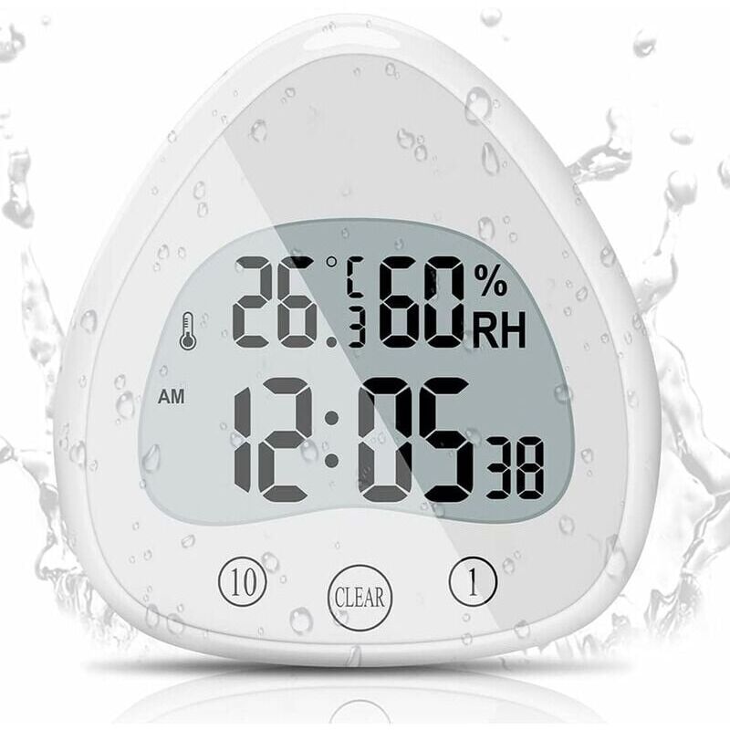 foto del prodotto snq orologio da bagno, sveglia digitale lcd con orologio da doccia touch impermeabile, timer impermeabile termometro orologio portatile con display