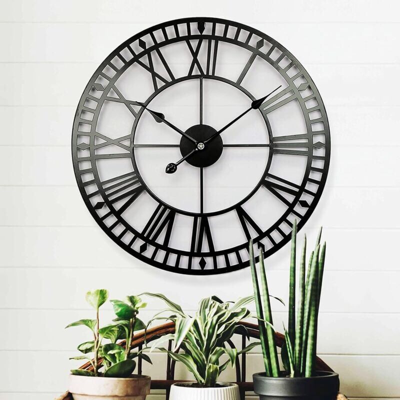 foto del prodotto snq orologio da giardino resistente alle intemperie retro numeri romani vintage semplice arte in ferro orologio da esterno a batteria