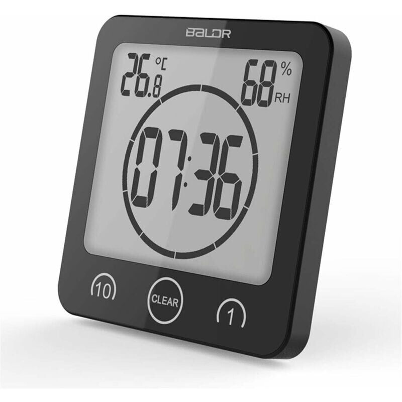 foto del prodotto snq orologio da parete digitale per bagno con sveglia, resistente agli schizzi, touchscreen, display per temperatura e umidit , foro per appendere