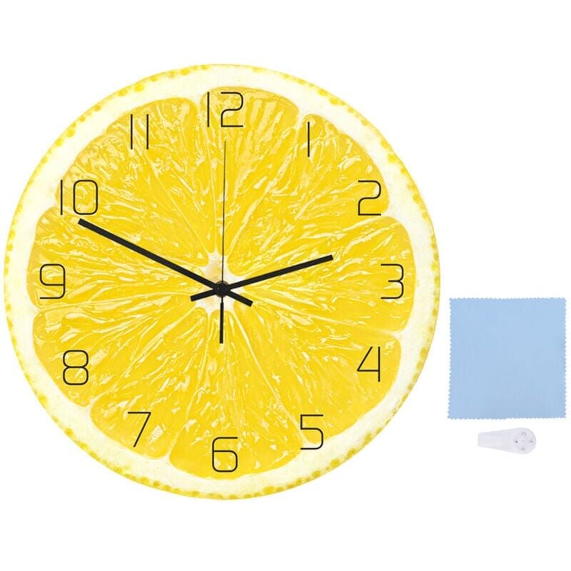 foto del prodotto snq orologio da parete in acrilico con motivo a limone e frutta, unico nel suo genere, decorazione per la casa e l ufficio